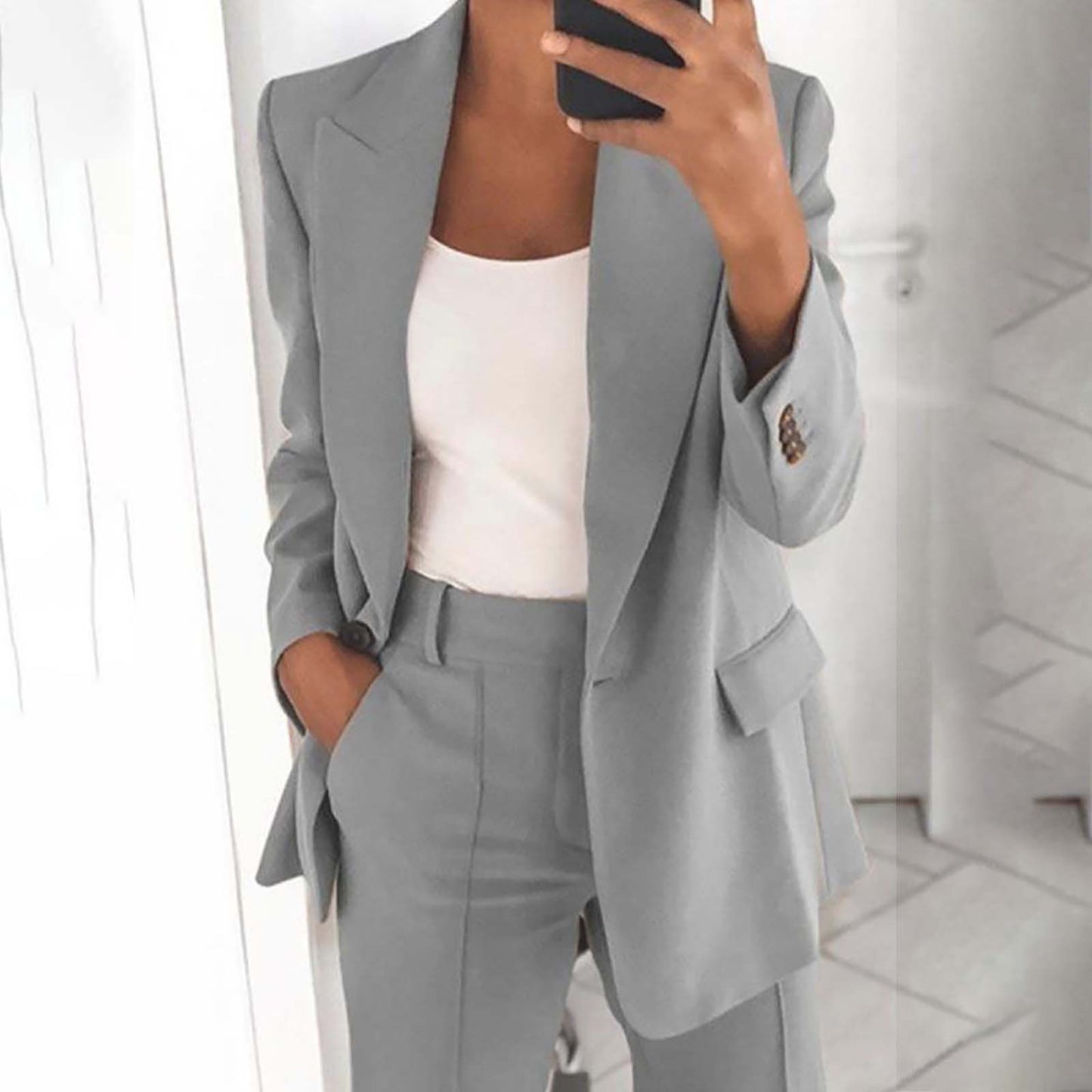 Solid Blazer Coat Women Notched Long Sleeve Cardigan Button Casual Jacket Suits Office Lady Blazers Jackets - The Eggy's store
