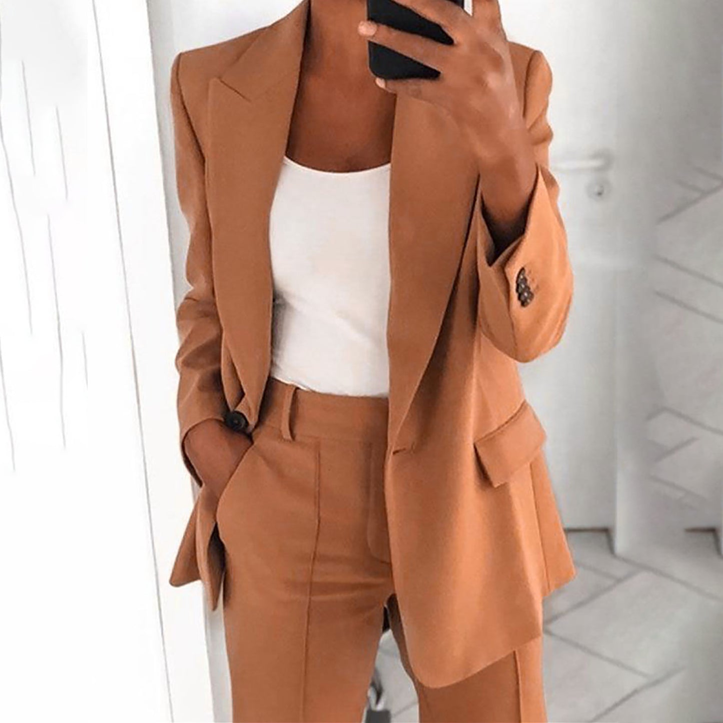 Solid Blazer Coat Women Notched Long Sleeve Cardigan Button Casual Jacket Suits Office Lady Blazers Jackets - The Eggy's store