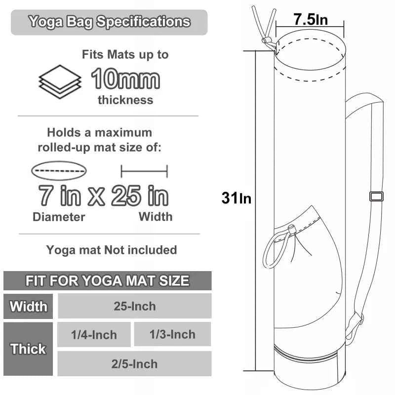Yoga Mat Bag with Water Bottle Pocket & Wet Storage