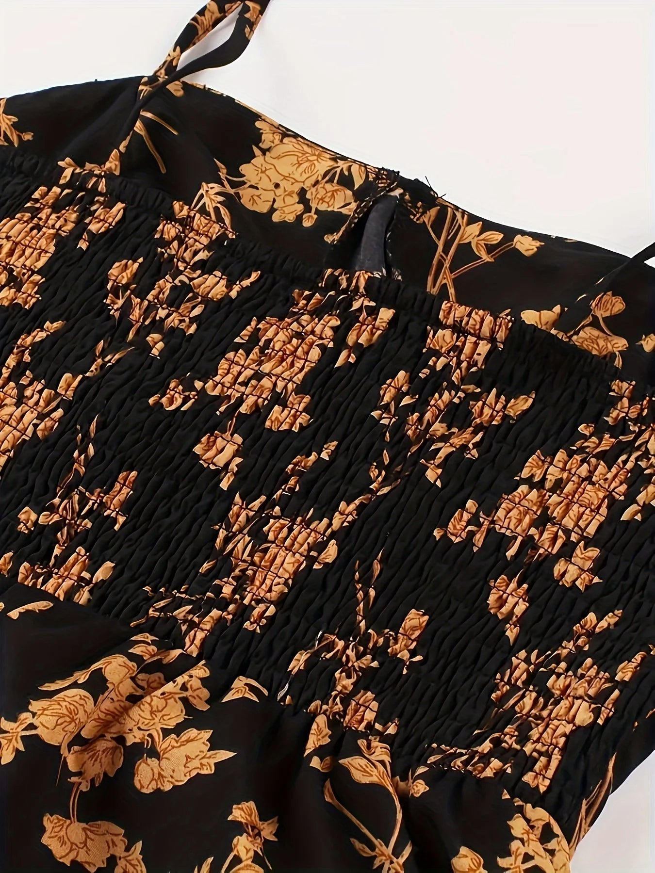 European and American Fashion Flower Print A-Line Dress with Shoulder Ties and Slit - The Eggy's store