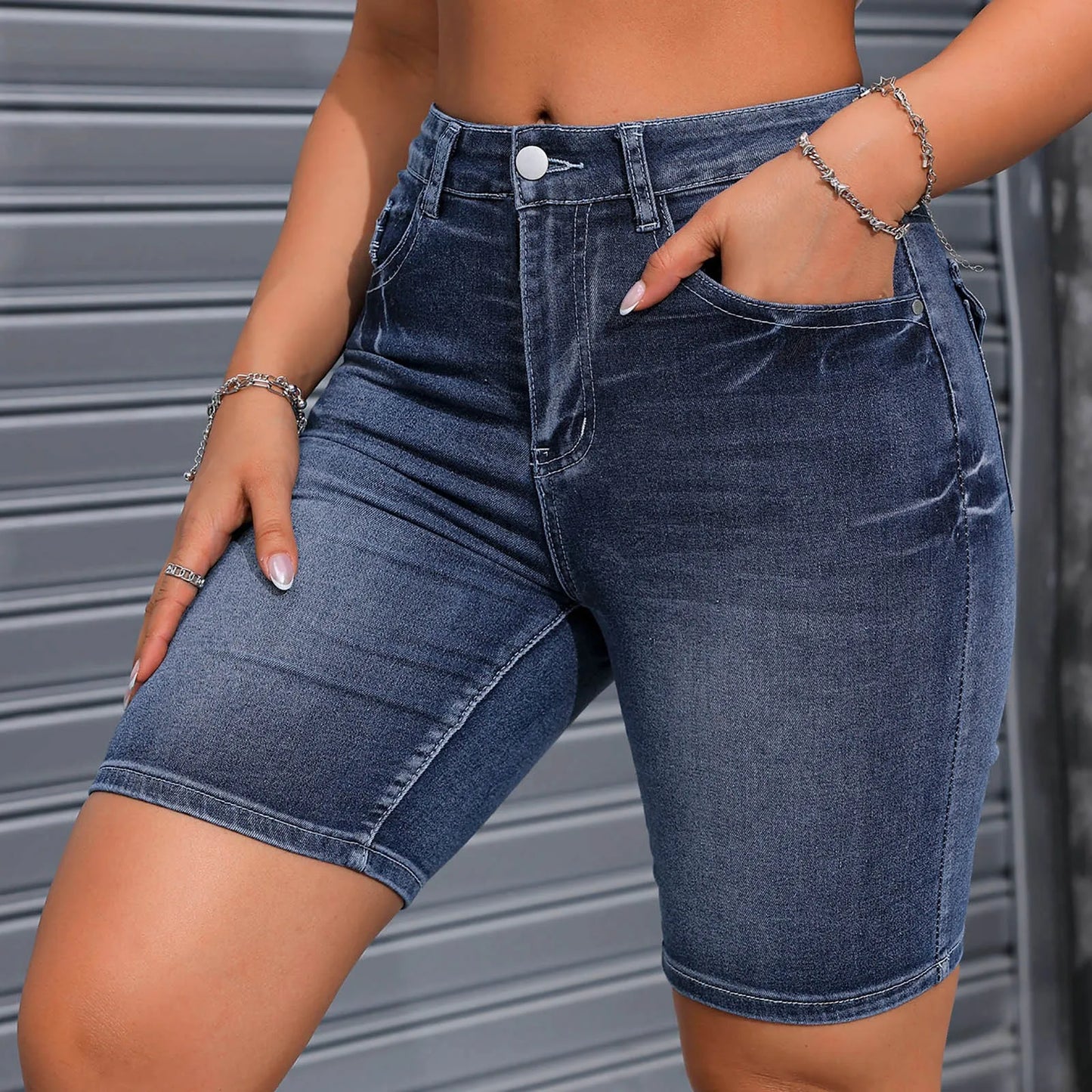 High Waist Denim Shorts for Women - Summer Stretch Casual Jeans - The Eggy's store