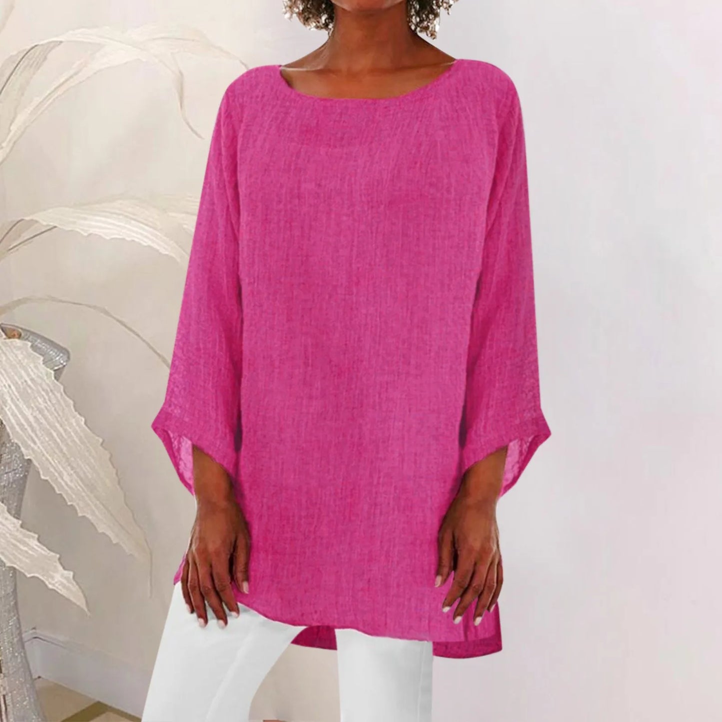 Vintage Cotton Linen Blouse Loose Blouses Summer Shirts Casual Long Sleeve Round Neck Solid Shirt - The Eggy's store