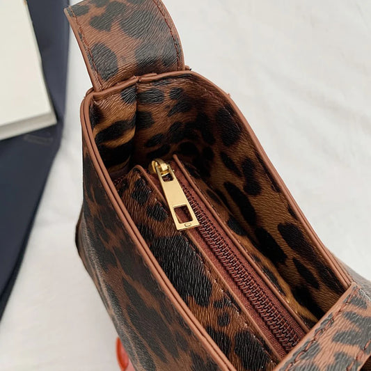 Women's Vintage Leopard Print Hobo Shoulder Bag – PU Leather Retro Handbag