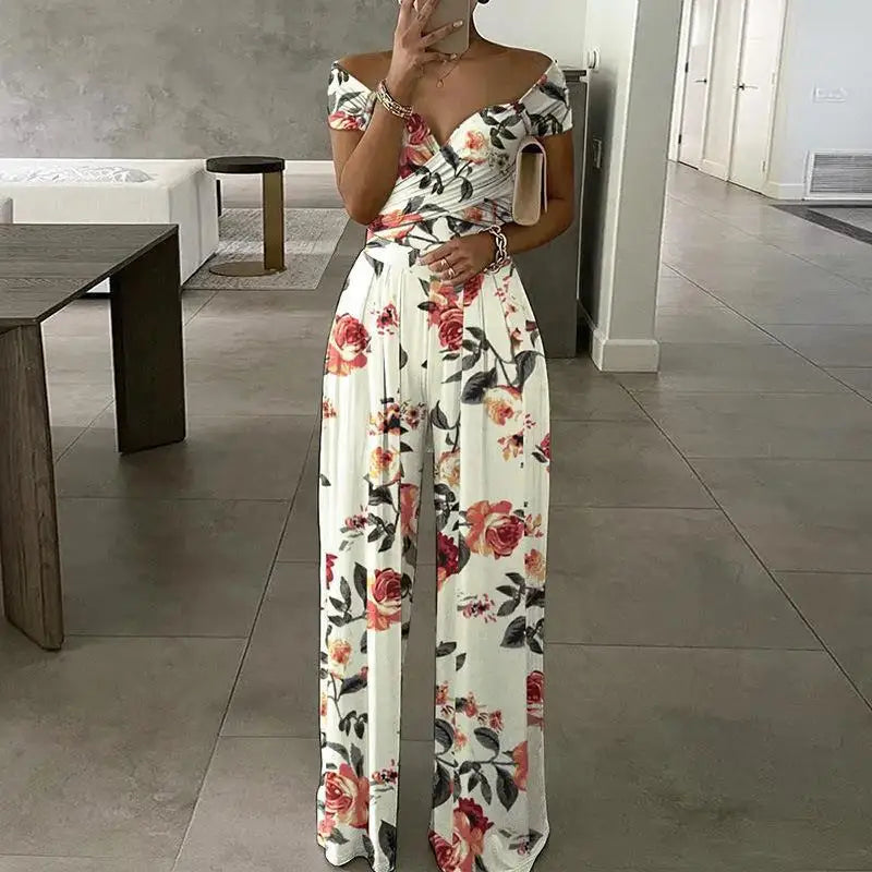 Fashion Printed Off-shoulder Jumpsuit for Women - Casual High-waist Sleeveless One-shoulder Jumpsuit - The Eggy's store