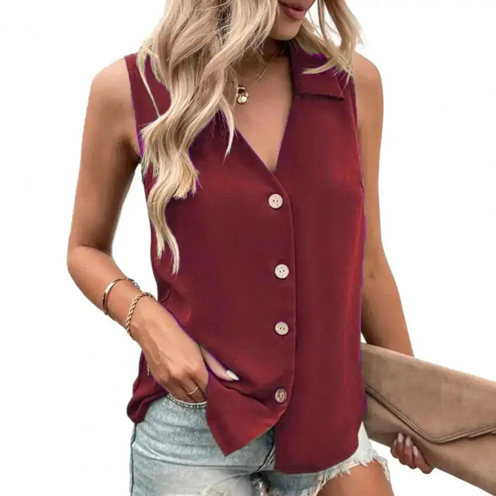 V-Neck Button Front Tank Top