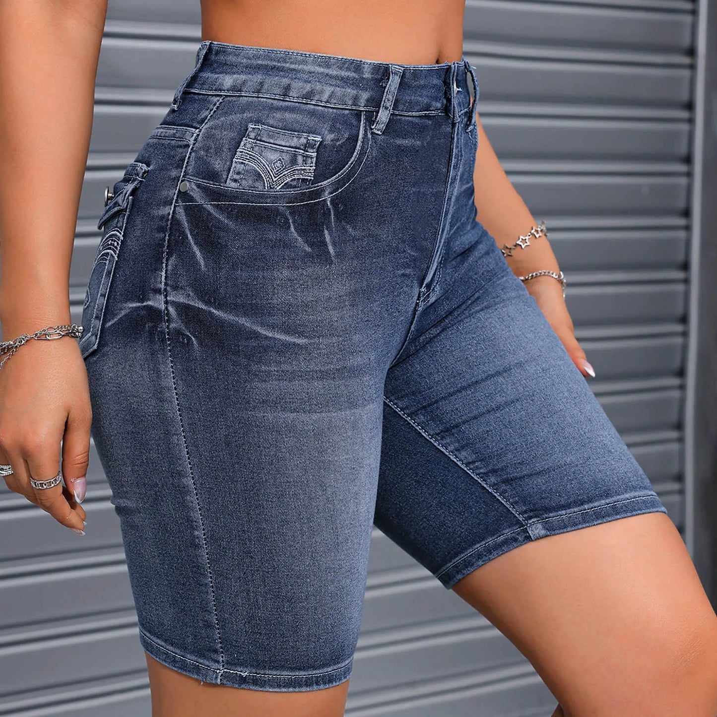 High Waist Denim Shorts for Women - Summer Stretch Casual Jeans - The Eggy's store