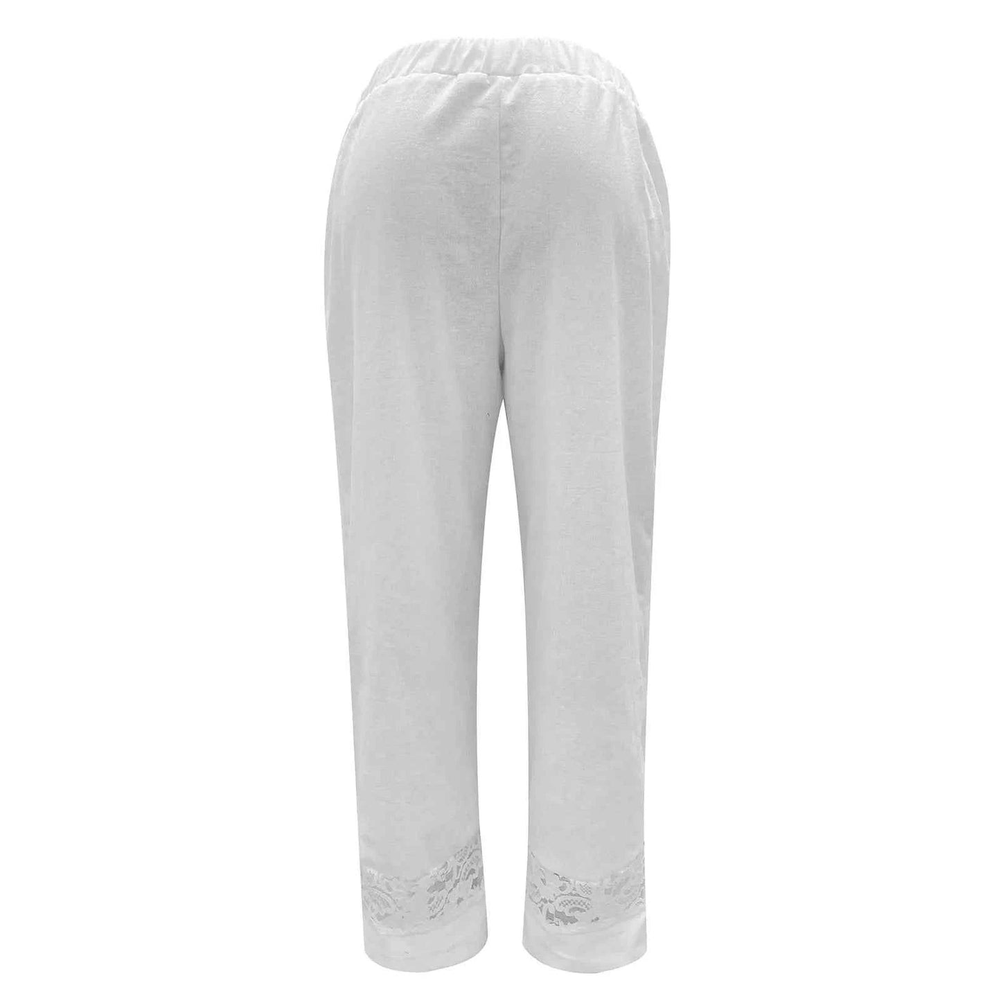 Cargo Pants Streetwear Women Loose Lace Cotton Solid Cropped Elastic Waist Trousers Women's Casual Pants