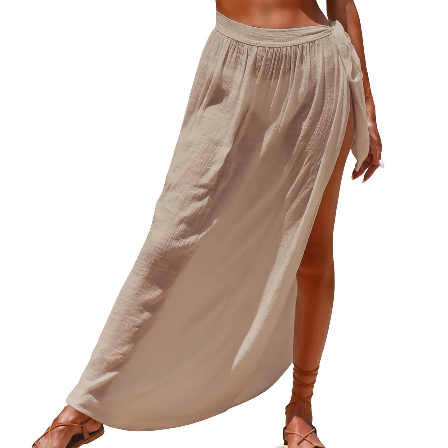 Long Sarong Beach Cover-Up - Lace-Up Wrap