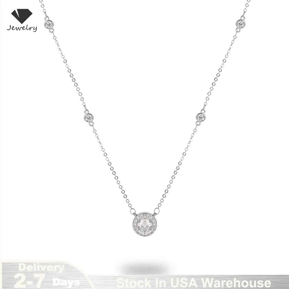 1CT Moissanite Necklace for Women Certified 925 Sterling Silver Sparkling Lab Diamond Pendant Chain Party Jewelry GRA USA Stock