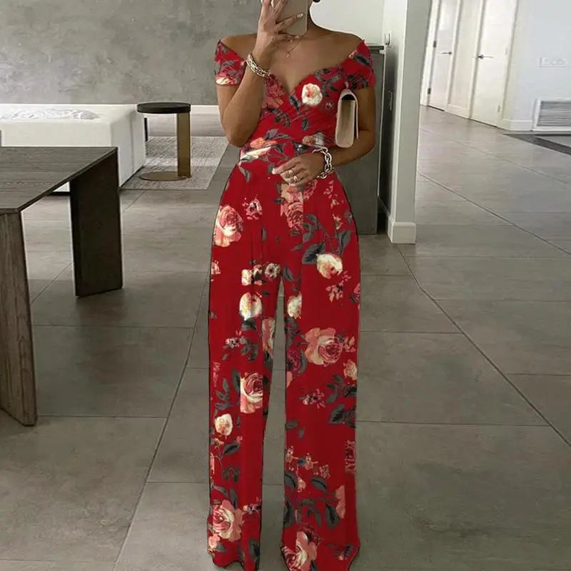 Fashion Printed Off-shoulder Jumpsuit for Women - Casual High-waist Sleeveless One-shoulder Jumpsuit - The Eggy's store
