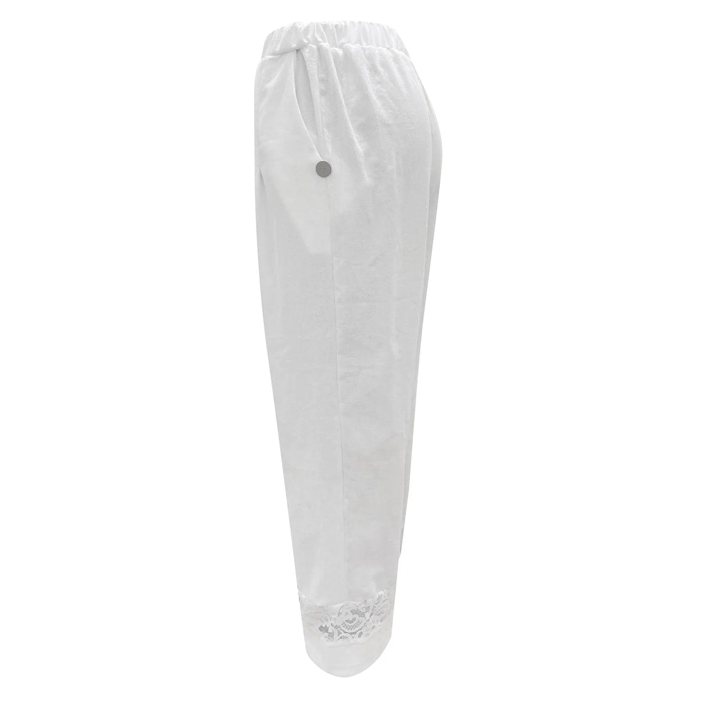 Cropped Loose Pants Women - Streetwear Cotton Lace Casual Pants Elastic Waist Trousers - The Eggy's store