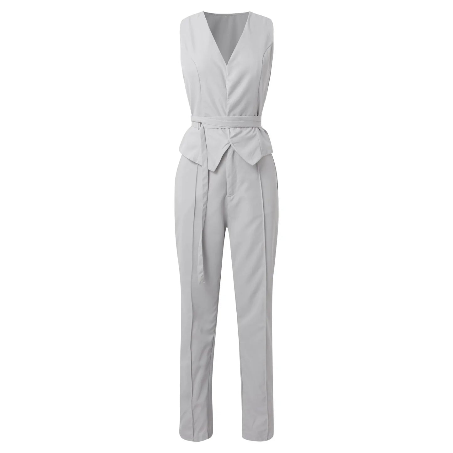 Elegant Pantsuit Set 2 Piece Solid V-Collar Top and Trousers for Women's Fashion Streetwear Summer Outfit - The Eggy's store