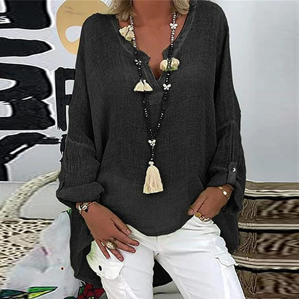 Plus Size Women's Top Summer V Neck Solid Casual Short Sleeve Blouse - The Eggy's store