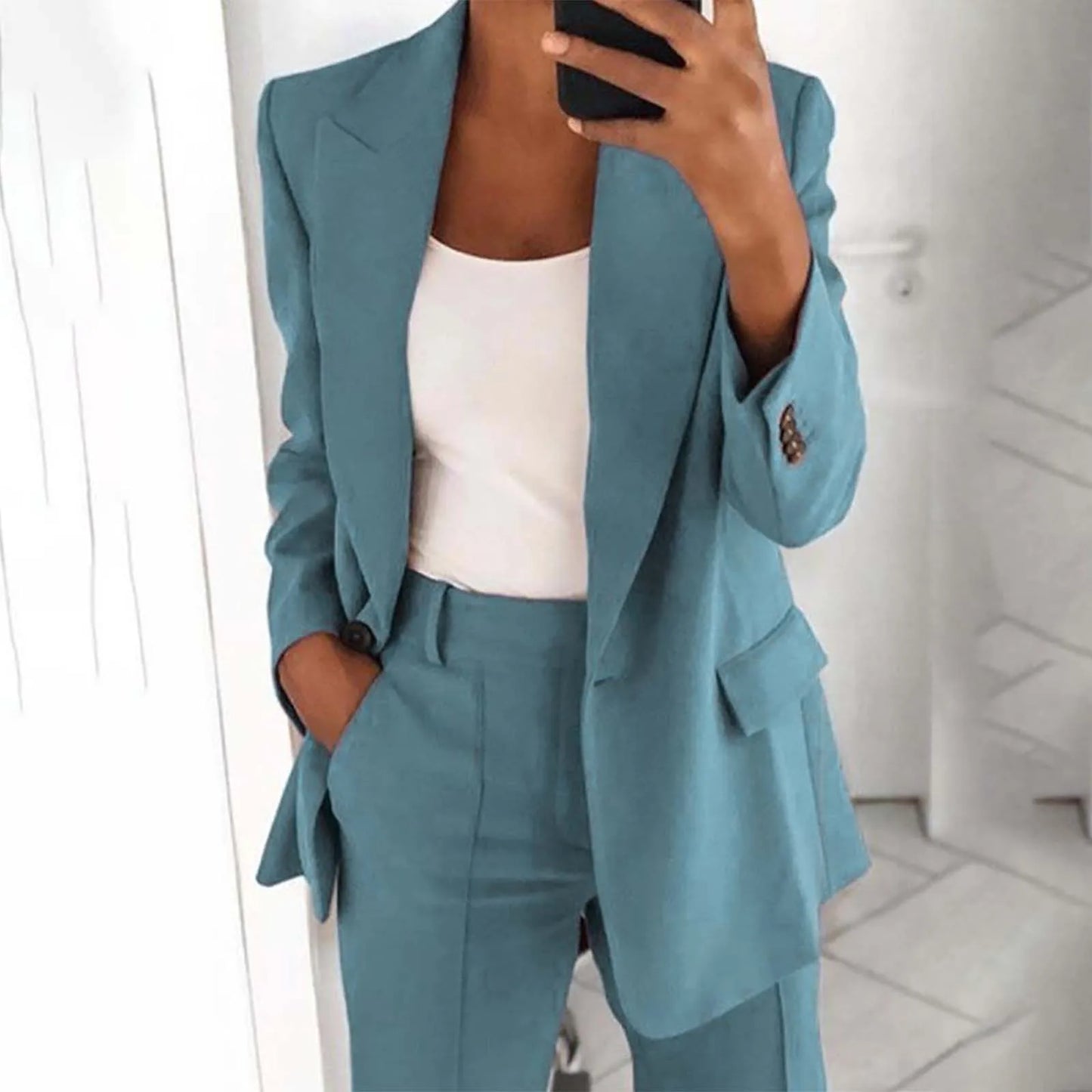 Solid Blazer Coat Women Notched Long Sleeve Cardigan Button Casual Jacket Suits Office Lady Blazers Jackets - The Eggy's store