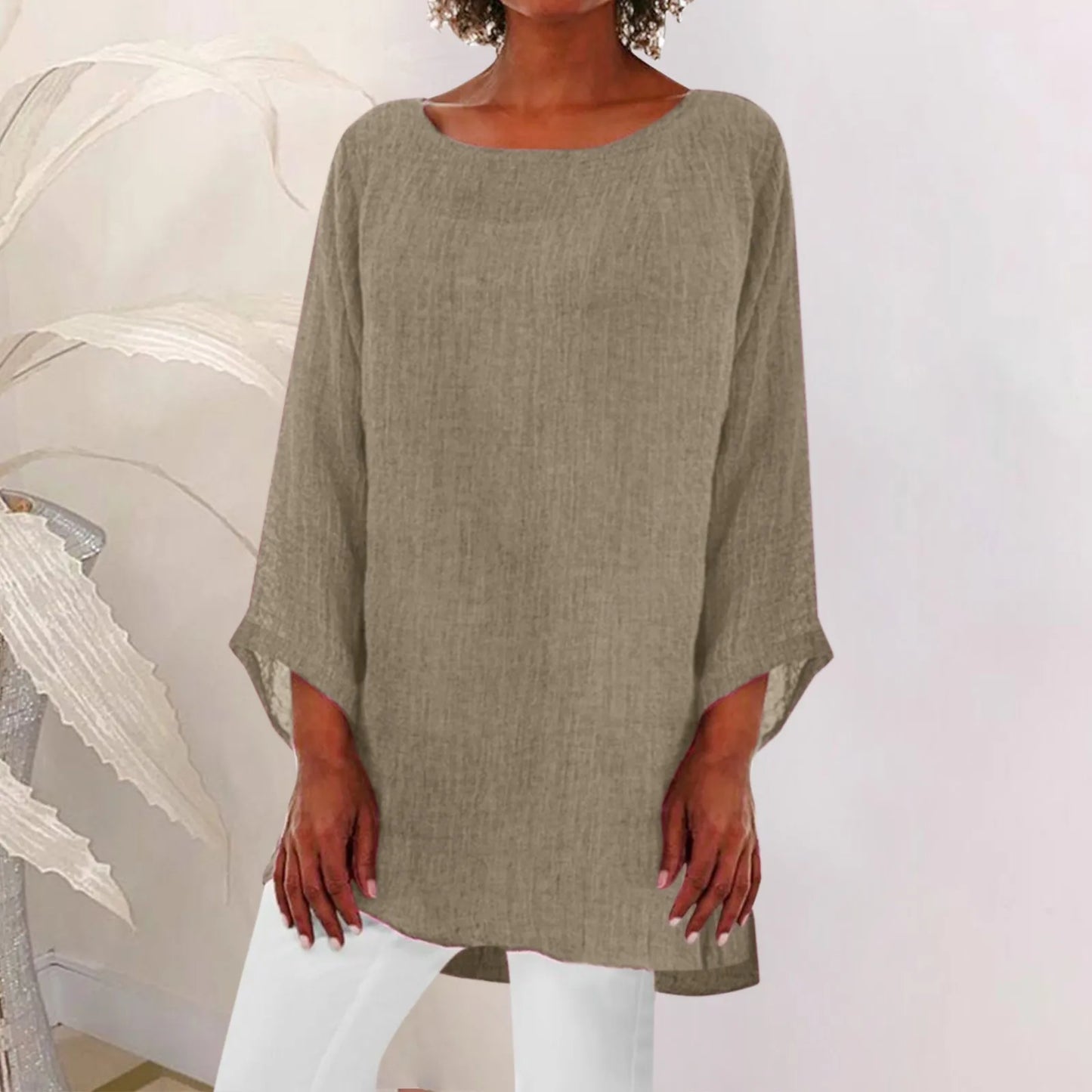 Vintage Cotton Linen Blouse Loose Blouses Summer Shirts Casual Long Sleeve Round Neck Solid Shirt - The Eggy's store