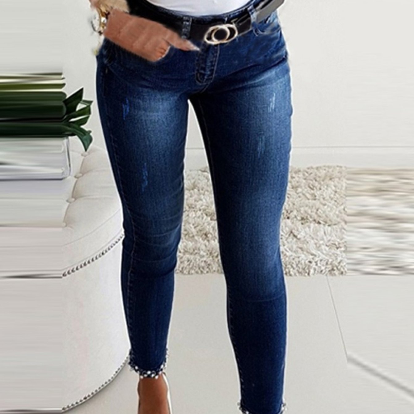 Skinny Split Hem with Floral Flair Women's Jeans