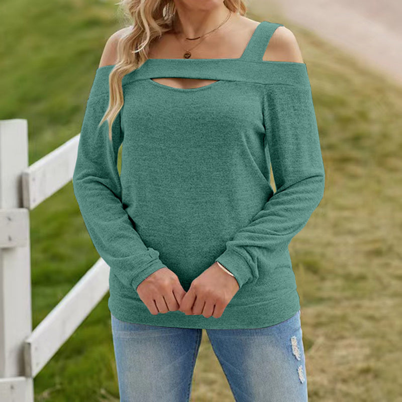 Womens Cold Shoulder Top Cut Out Long Sleeve Basic T Shirts Casual Blouse Tshirts - The Eggy's store