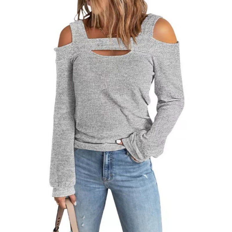 Womens Cold Shoulder Top Cut Out Long Sleeve Basic T Shirts Casual Blouse Tshirts - The Eggy's store