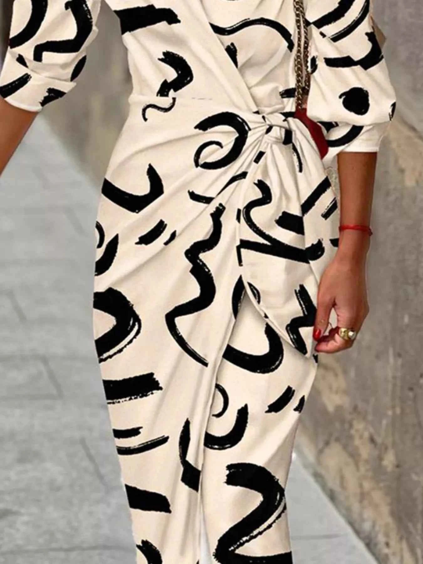 Printed Collared Neck Shirt Dress