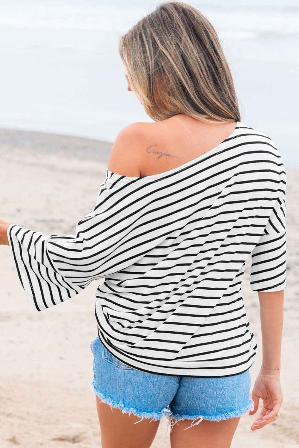 Lilia Stripe Half Sleeve Scoop Neck Loose Top