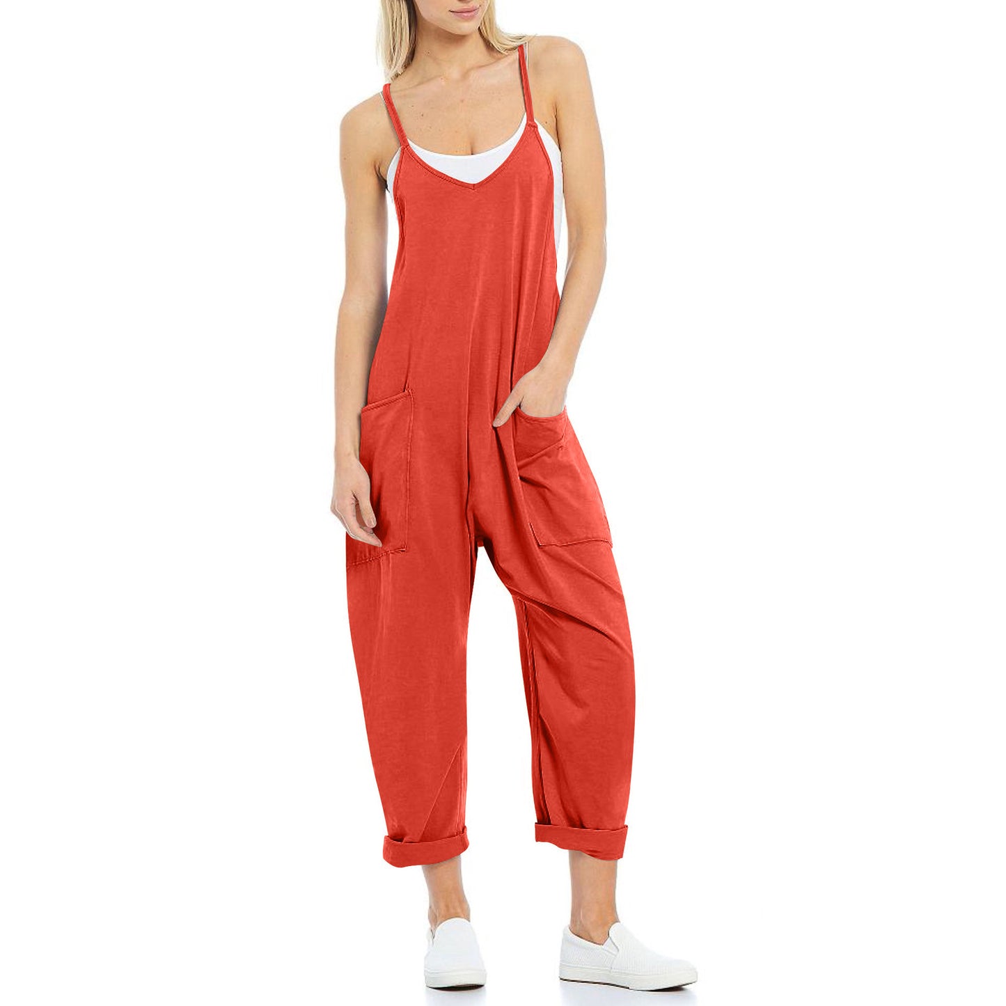 Women's Knitted One-Piece Trousers with Pocket and Spaghetti Straps - The Eggy's store