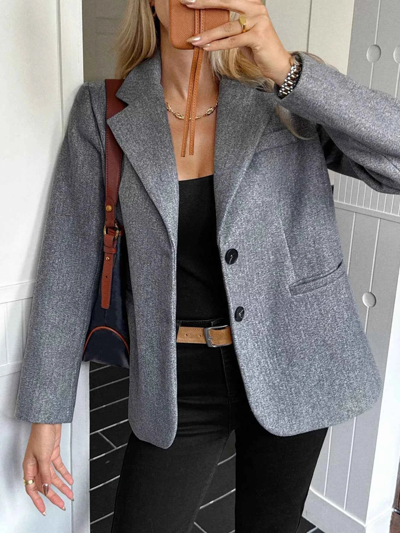 Lapel Collar Button Up Blazer