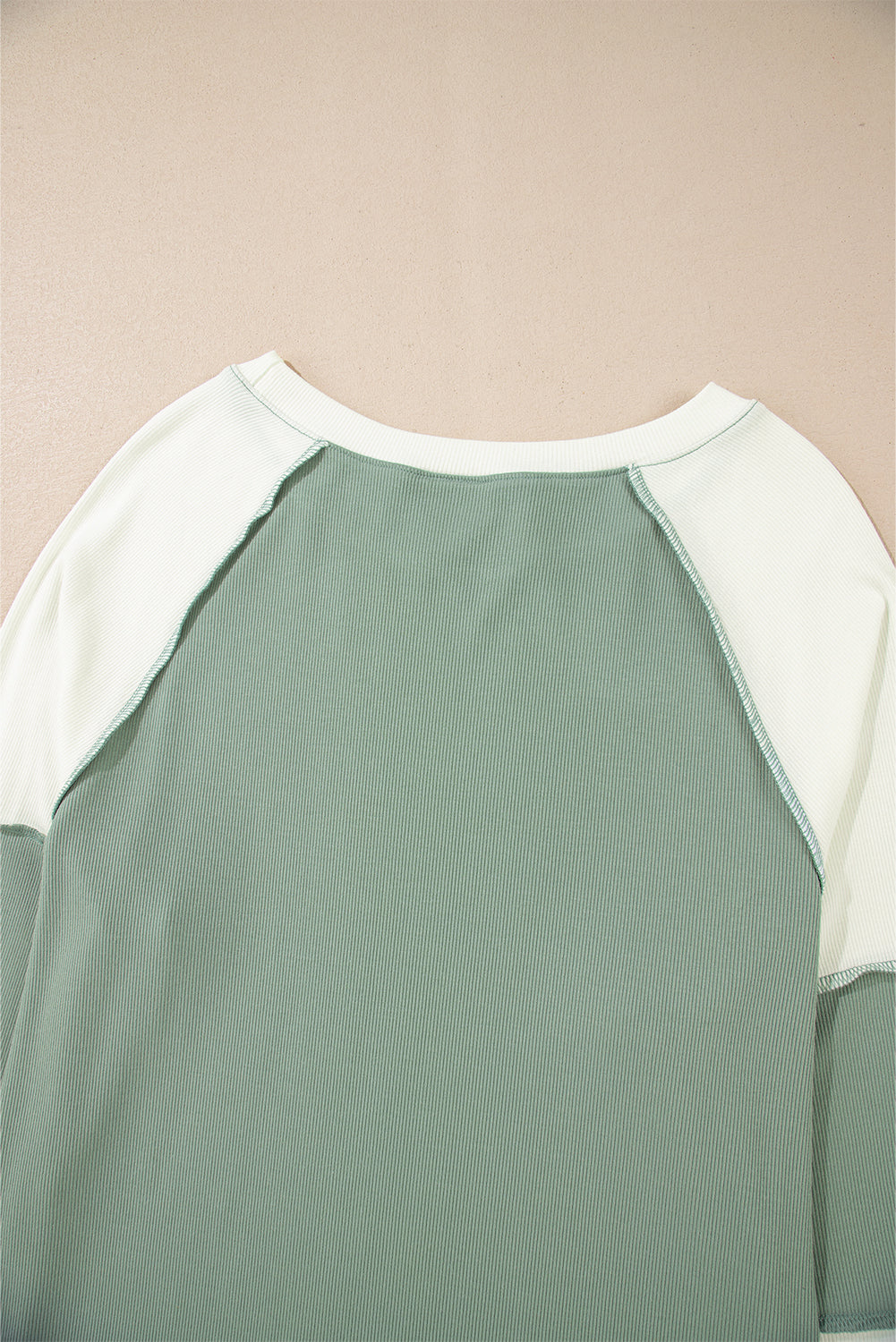 Mint Green Ribbed Colorblock Patchwork Raglan Long Sleeve Women's Top - The Eggy's store