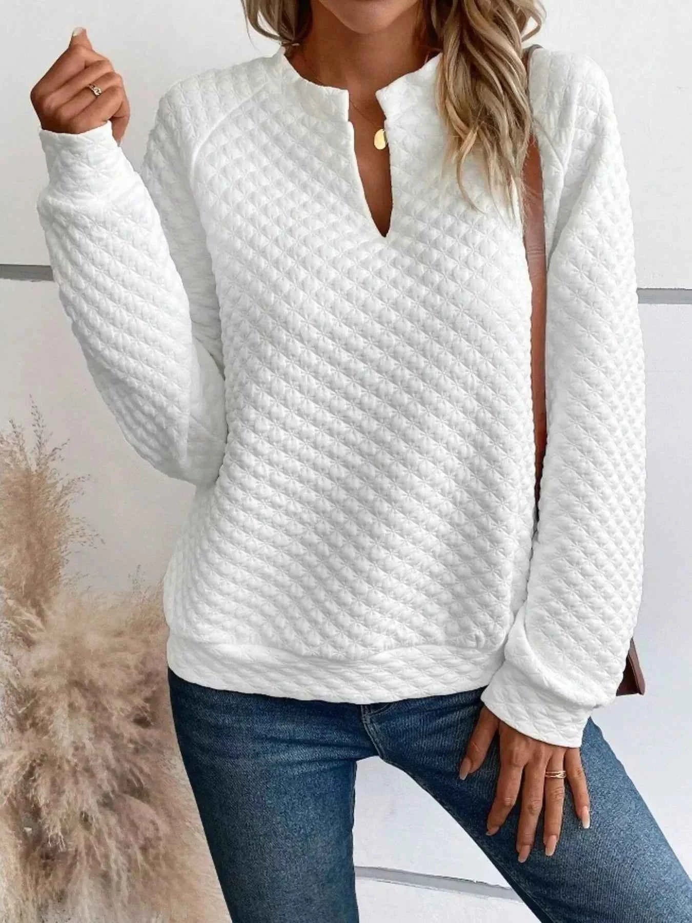 Notched Raglan Sleeve Sweatshirt