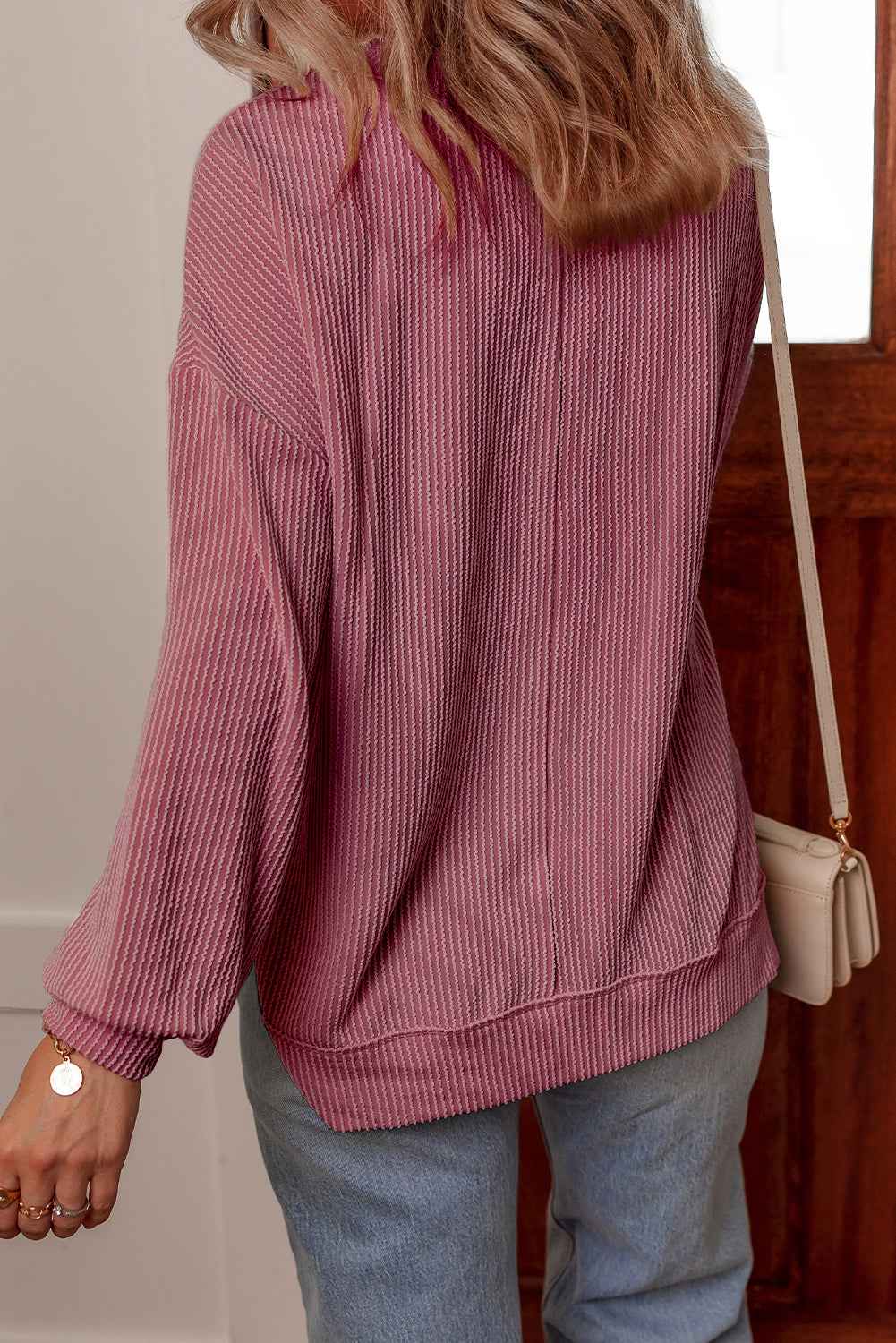 Audrey Twisted Rib V Neck Loose Sleeve Top