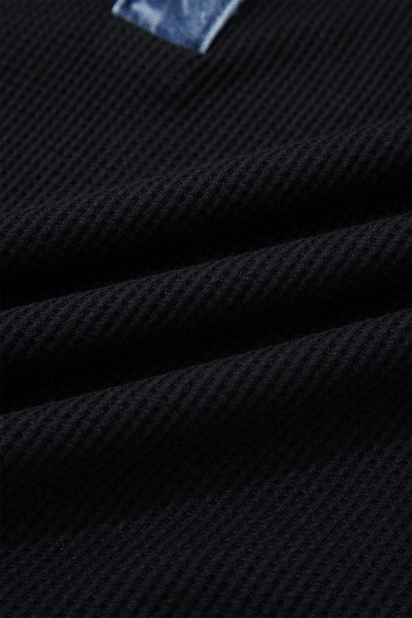 Waffle Knit Polo Top with Denim Trim