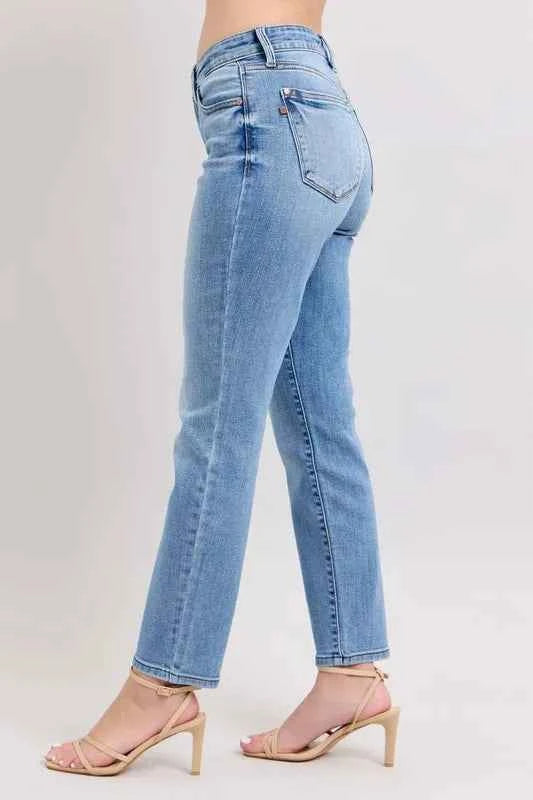 Judy Blue Full Size Mid Rise Vintage Wash Slim Jeans with Cell Phone Pocket Plus Size