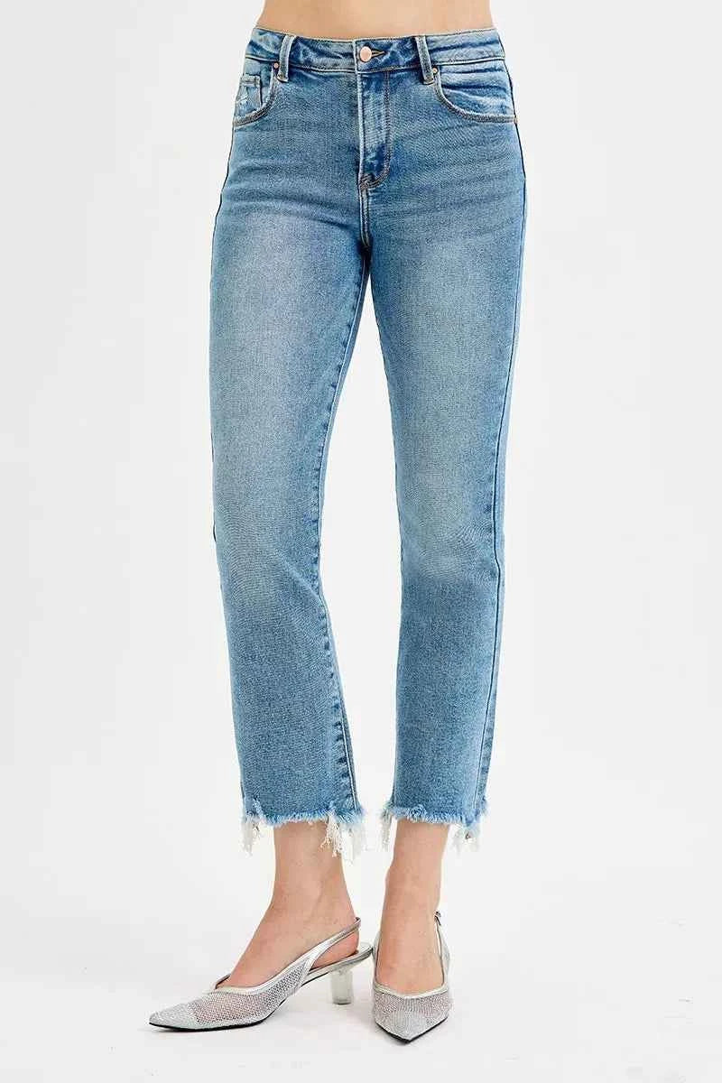 RISEN Full Size High Rise Crop Straight Slim Jeans Plus Size