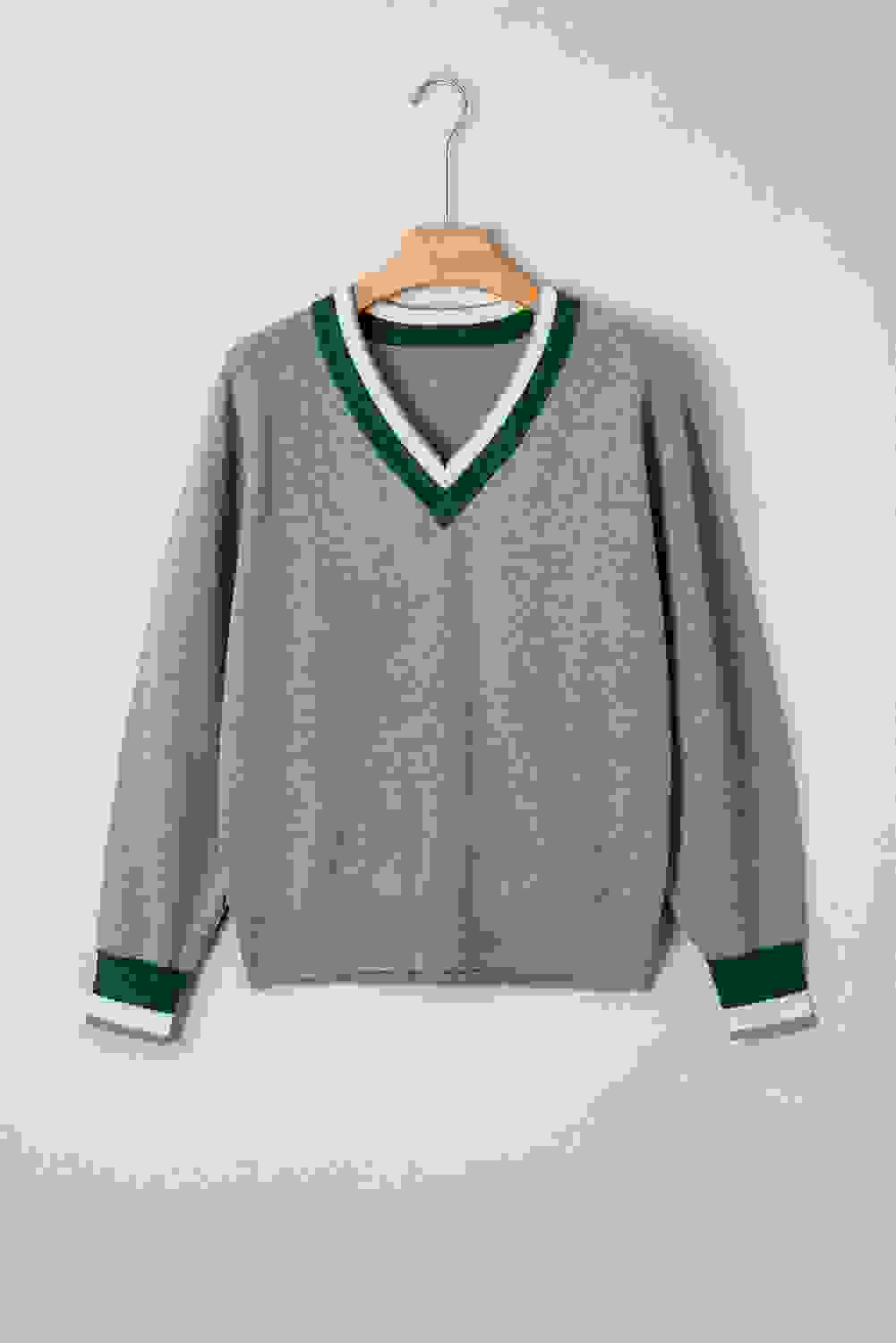 Varsity Stripe Contrast Trim V-Neck Sweater