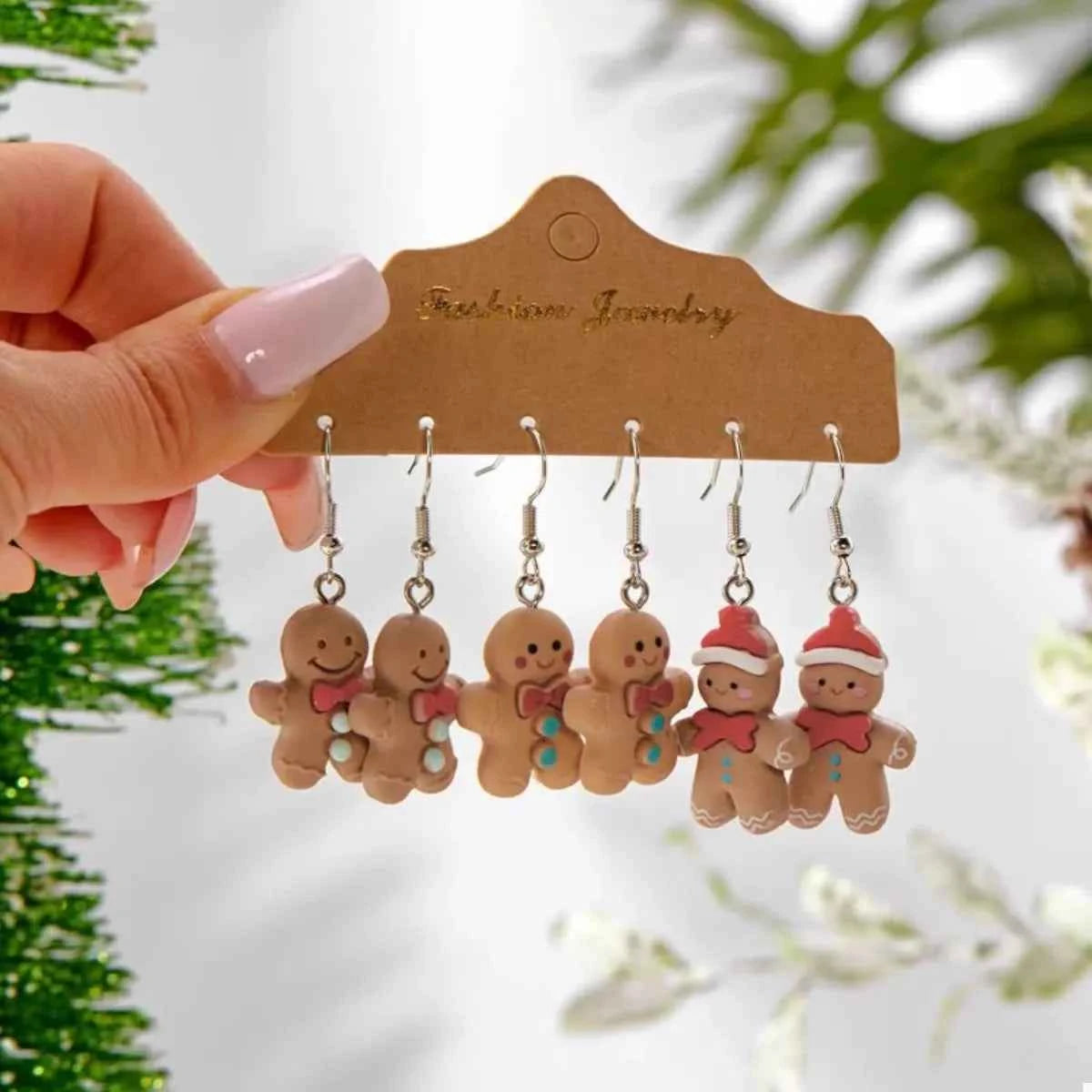 3 Piece Christmas Gingerbread Man Drop Earrings