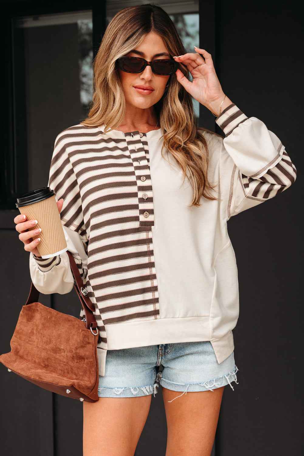 Ariana Stripe Stitched Oversized Sweatshirt