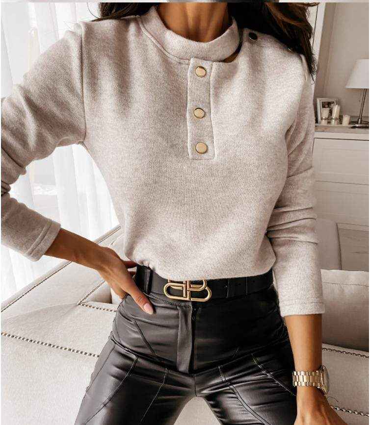 Choker Neck Contrast Button Sweater