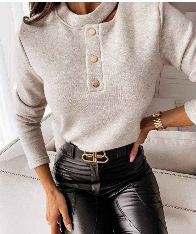 Choker Neck Contrast Button Sweater