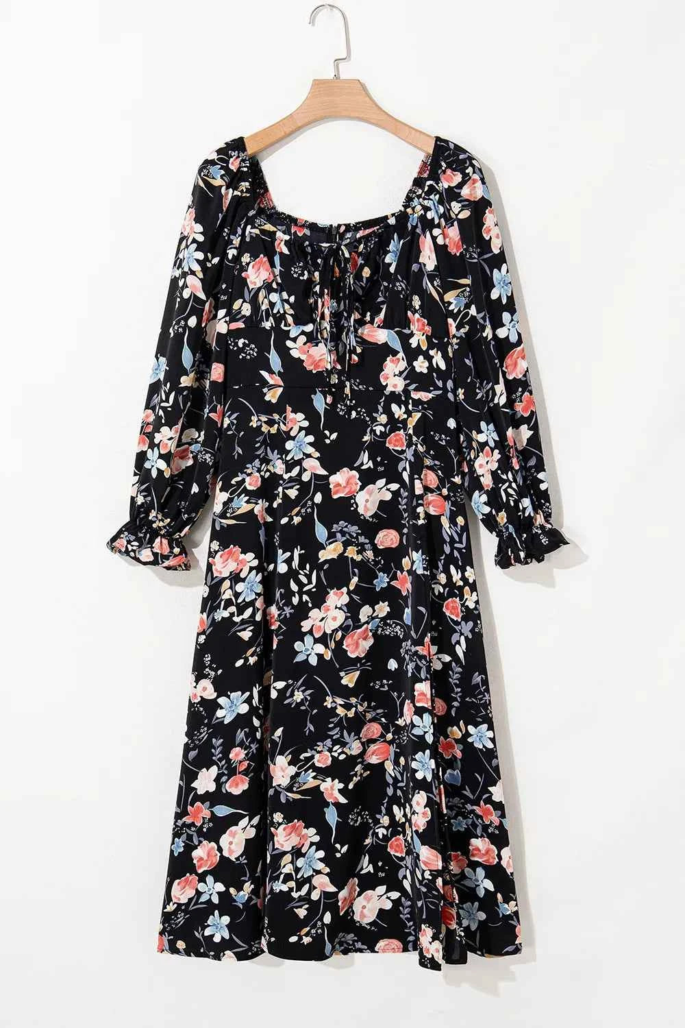 Floral Print Flounce Sleeve Midi Dress