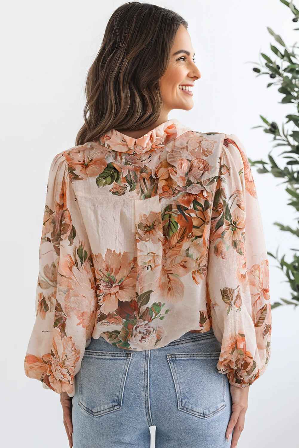 Floral Puff Sleeve Collared Shirt