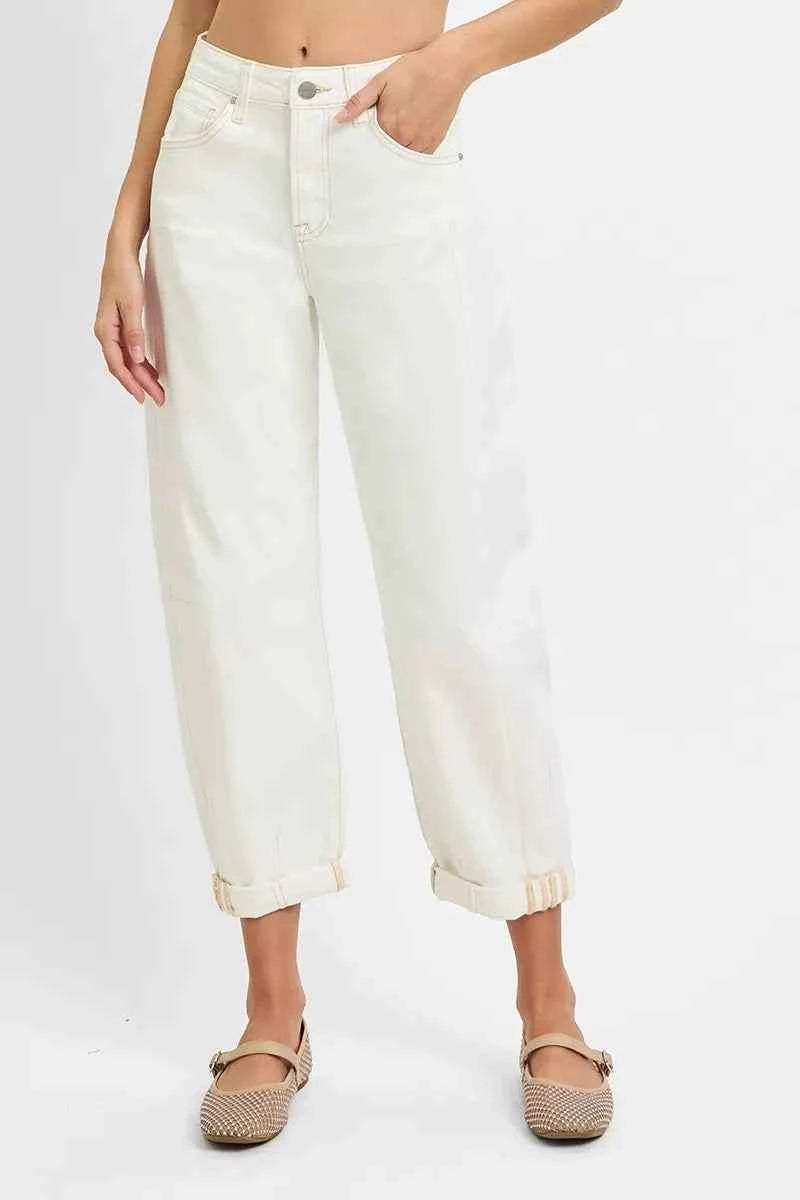 High Rise Barrel Cropped Jeans Plus Size