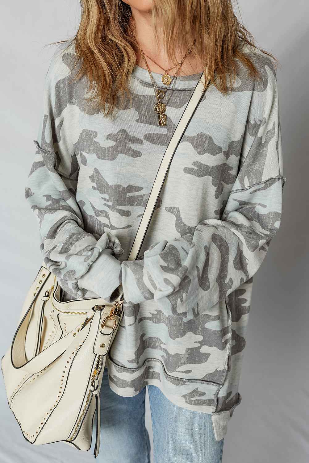 Retro Camouflage Exposed Seam Sweatshirt