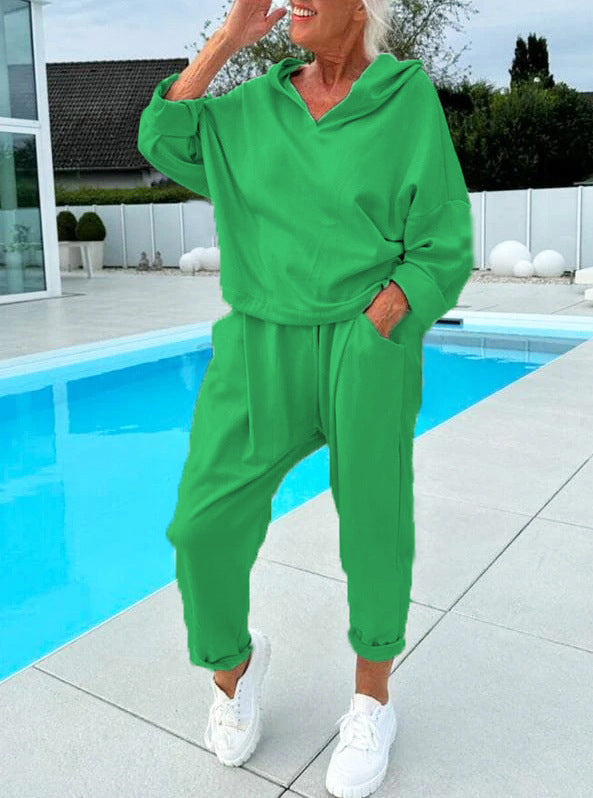 Solid Color Women's Sweatsuit Two-piece Hooded Set - The Eggy's store
