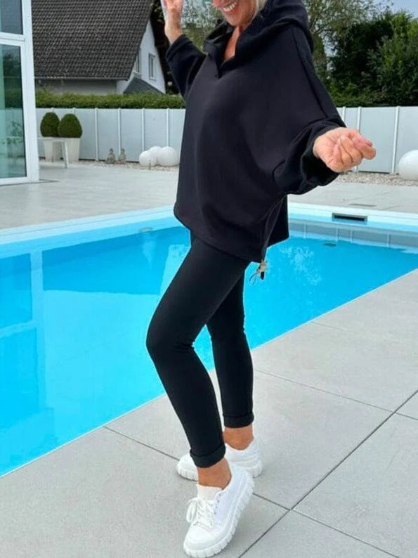 Solid Color Women's Sweatsuit Two-piece Hooded Set - The Eggy's store