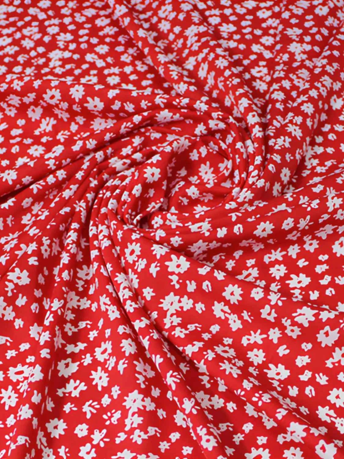 Printed V-Neck Ruffled Cap Sleeve Maxi Dress