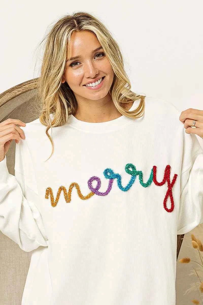 BiBi Merry Tinsel Lettering Drop Shoulder Sweatshirt