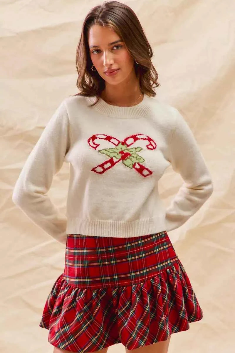 SO ME Christmas Candy Cone Cropped Sweater