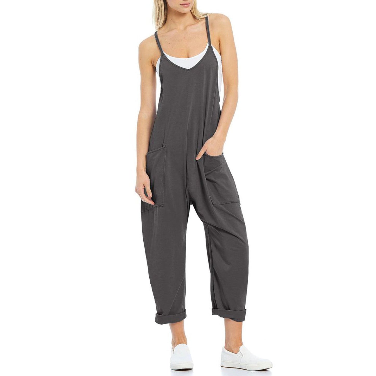 Women's Knitted One-Piece Trousers with Pocket and Spaghetti Straps - The Eggy's store