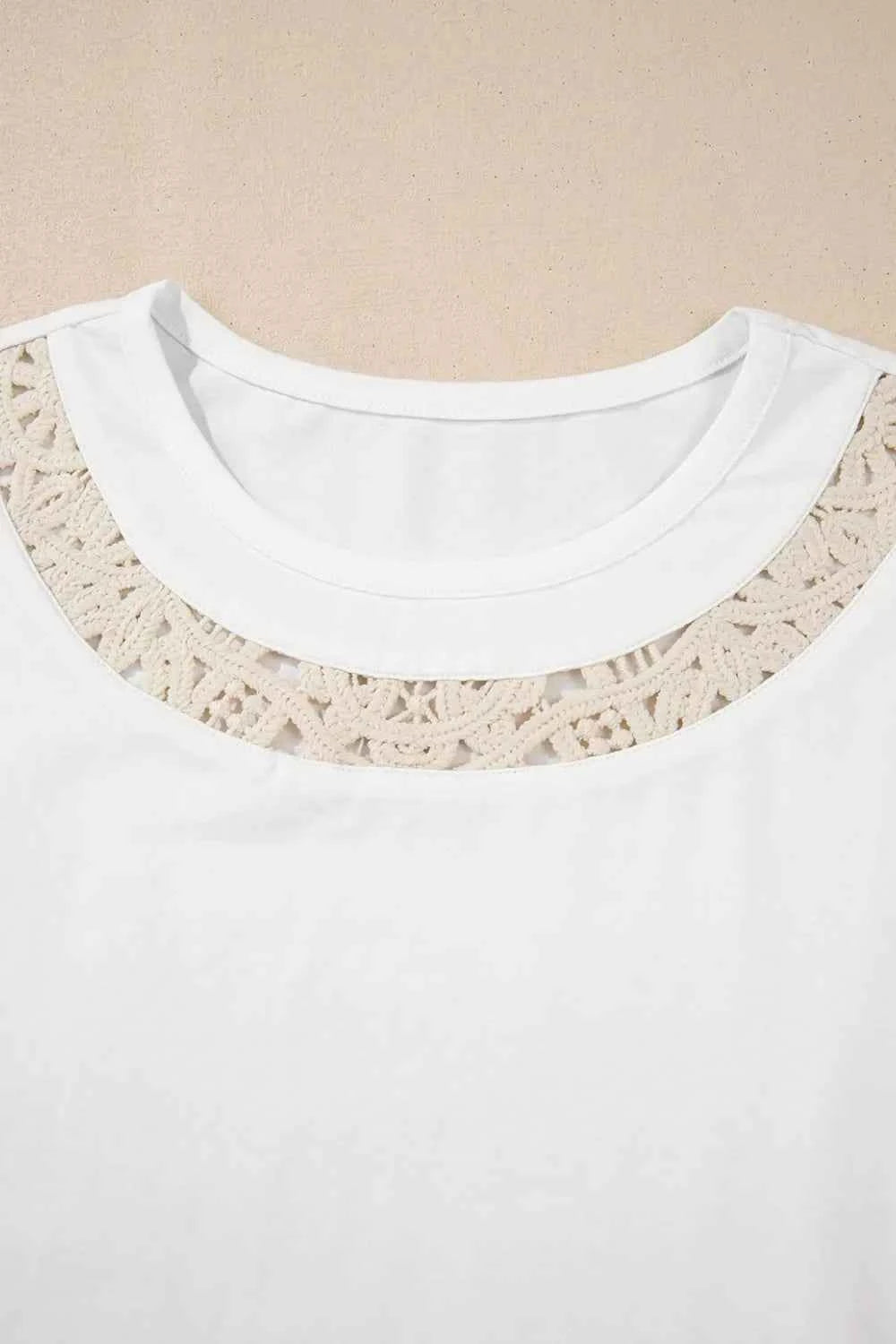 Lace Crochet Crew Neck Casual T Shirt
