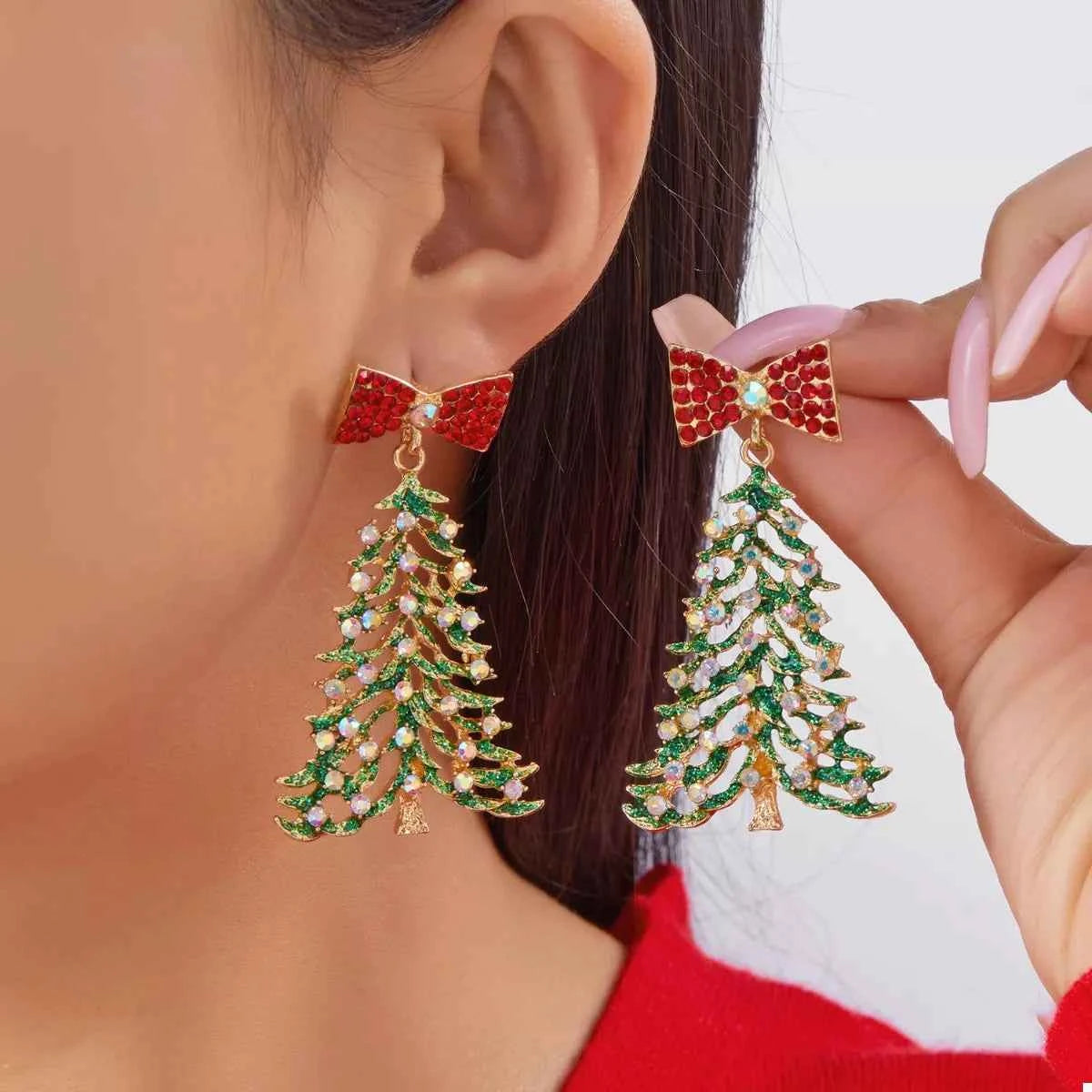 Christmas Tree Bow Drop Earrings