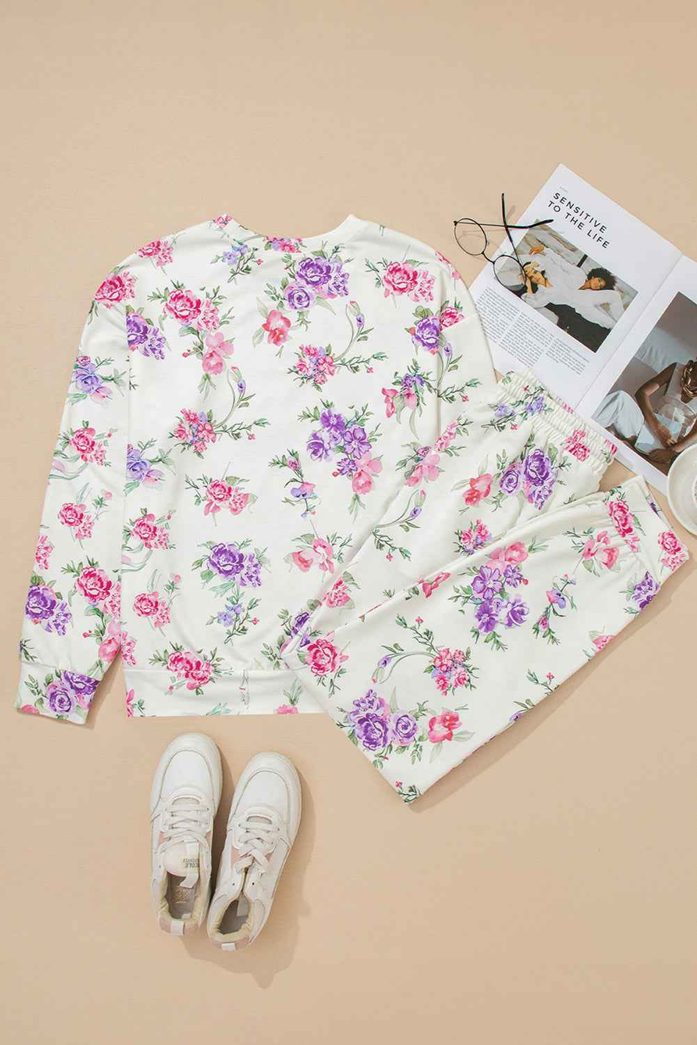 Floral Pullover and Drawstring Lounge Set